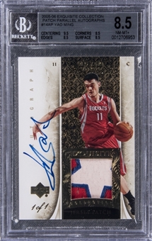 2005-06 UD "Exquisite Collection" Patch Parallel Autographs #14AP Yao Ming Signed NBA All-Star Game Used Patch Card (#1/1) – BGS NM-MT+ 8.5/BGS 9